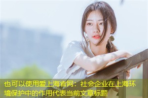 社会企业在上海环境保护中的作用